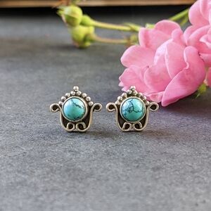 NWT Baizaar Decorated Turquoise Stone Stud Earrings